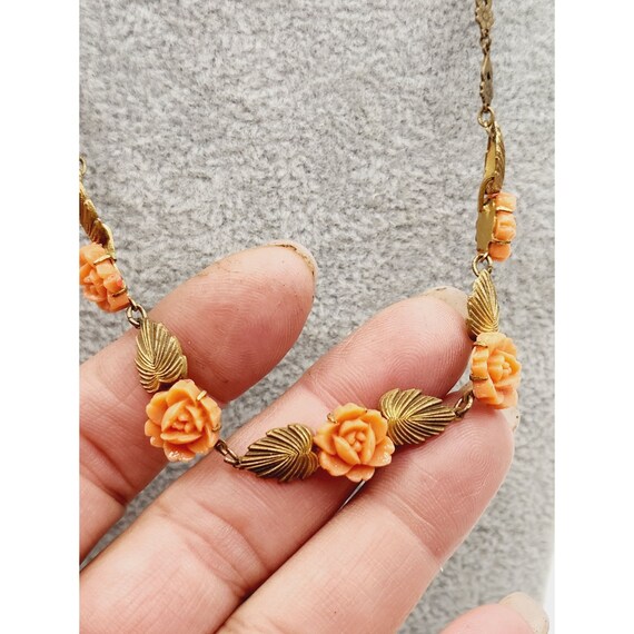 Antique Art Nouveau Celluloid Faux Coral Flower &… - image 2