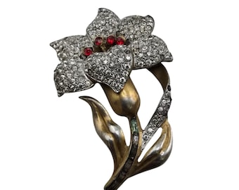 Vintage Signed Artisan NY Crystal Pave Flower Brooch (A8505)