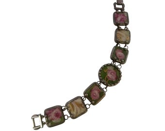 Unusual Porcelain Flower Tile Bracelet (A5650)