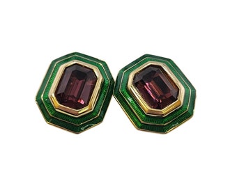 Vintage Enameled Regal Glass 80s Clip Earrings (A3590)