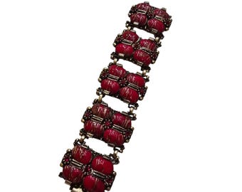 Vintage Heavy Glass Fluss Panel Bracelet (A9481)