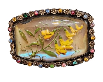 Antique Rare Celluloid Lily of the Valley Rhinestone Brooch (A1923)