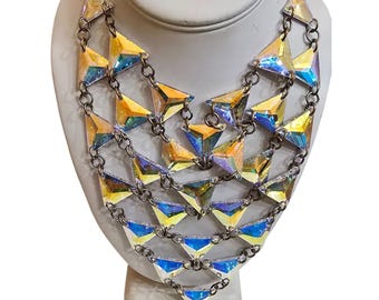 Vintage Rare All Mirrored Bib Necklace (A9431)