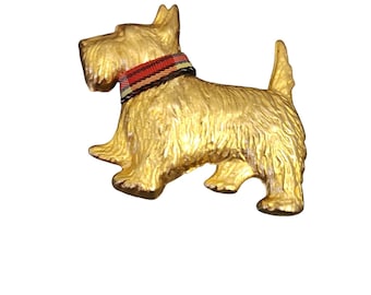Super Cute Vintage Scottie Dog Brooch With Ribbon Collar (A5710)