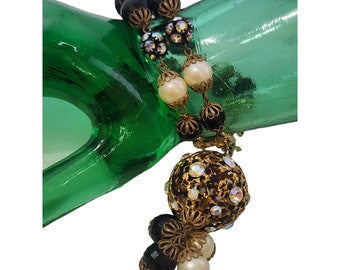 Vintage Hobe Faux Crystal Dangle Ball Charm Bracelet (A4290)