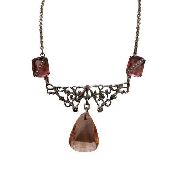 Antique Art Deco Glass Pendant Necklace w/ Marcas… - image 3