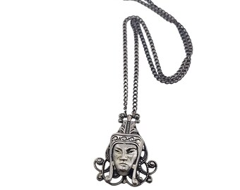 Vintage Silver Tone Tibetan? Face Necklace (A3748)
