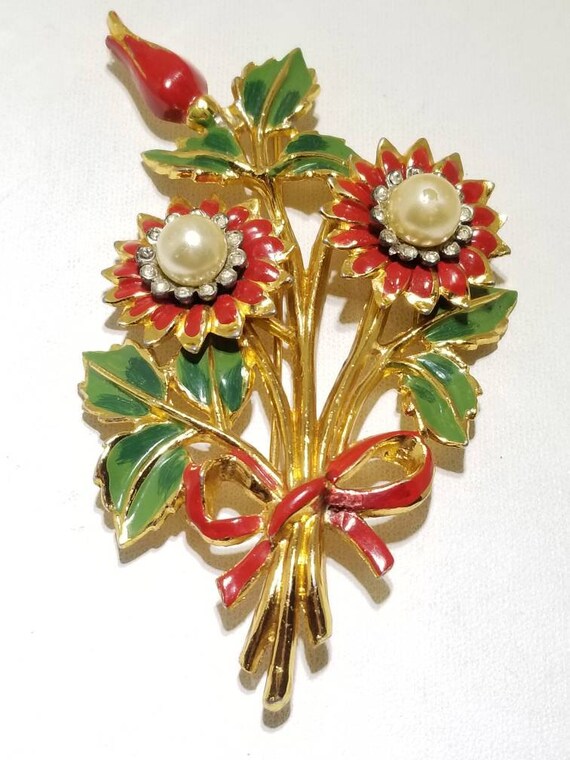Fabulous 1940s huge enamel flower brooch, Coro?