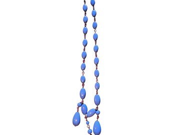 Antique Art Deco Periwinkle Glass Dangle Necklace (A1514)