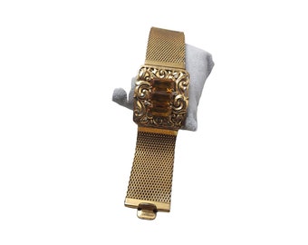 Antique Spectacular Art Deco Wide Mesh & Amazing Glass Decorative Bracelet A3084