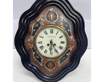 Antique French Dieutegard 42 Anue Des Ternes Paris Mother of Pearl Inlay Clock