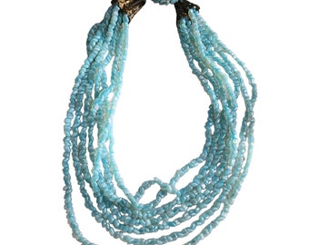 Vintage Opalescent Glass Multi Strand Layered Necklace (A4109)