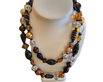 Vintage Hand Knotted Murano Wedding Cake Foil Art Glass Beaded Necklace (A1993)