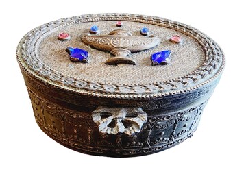 Signed E & J.B Empire Gold Art Gilt Bronze Casket Trinket Box (A1752)