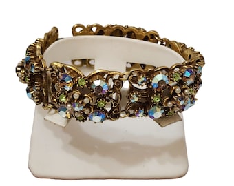 Vintage Unsigned Blingy Ab Rhinestone Bracelet (A3588)