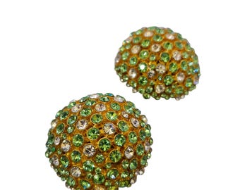 Vintage 80s Heavy Rhinestone Domed Designer Earrings (A9099)