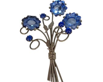 Vintage Unusual Hollowed/Inverted Glass Faceted Stones Floral Brooch (A7314)