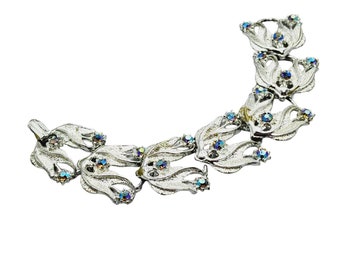 Vintage Wide Silvertone Ab Rhinestone Bracelet (A1068)