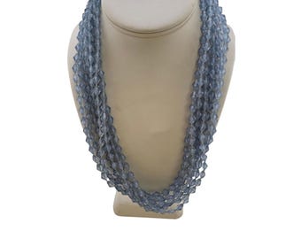 Vintage 8 Strand Faceted Knotted Acrylic Necklace With Gold Tone Clasp (A8224)