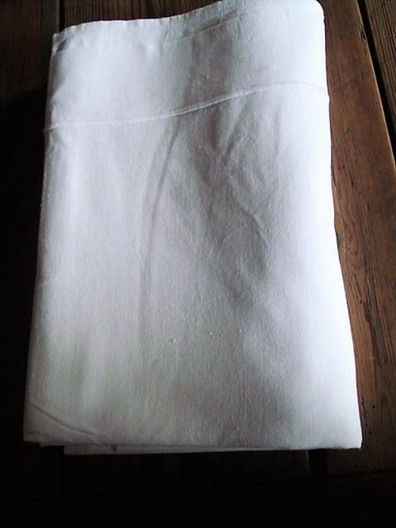 Vintage Français, Blanc Coton Lin Drap Plat, Double, Literie, Linge de Maison Vintage, Couvre-Lit, L