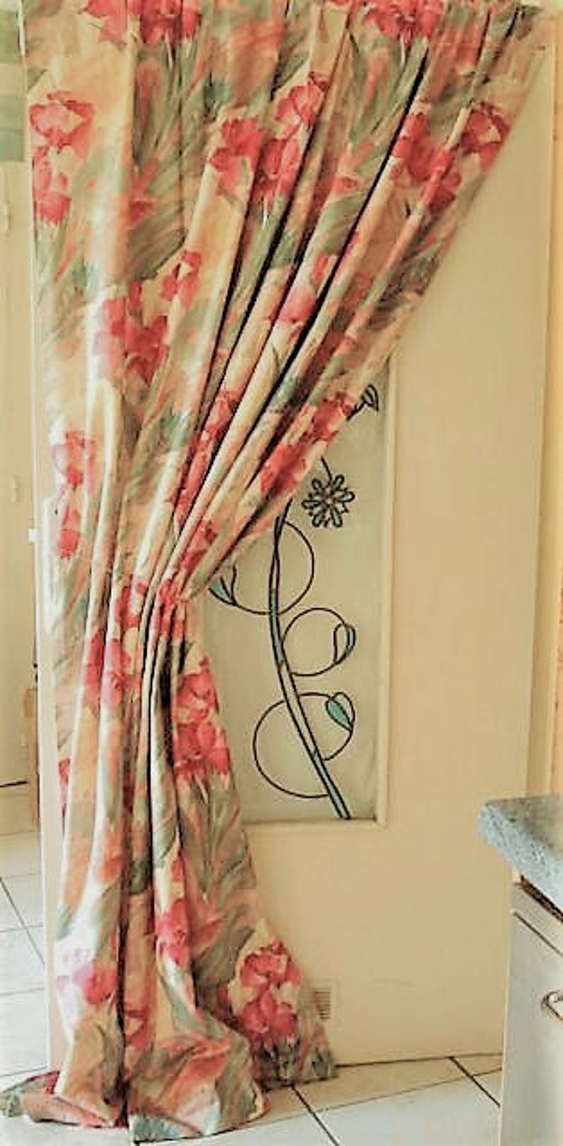 3 Pairs Of Vintage Linen Laura Ashley Style Floral Curtains Etsy