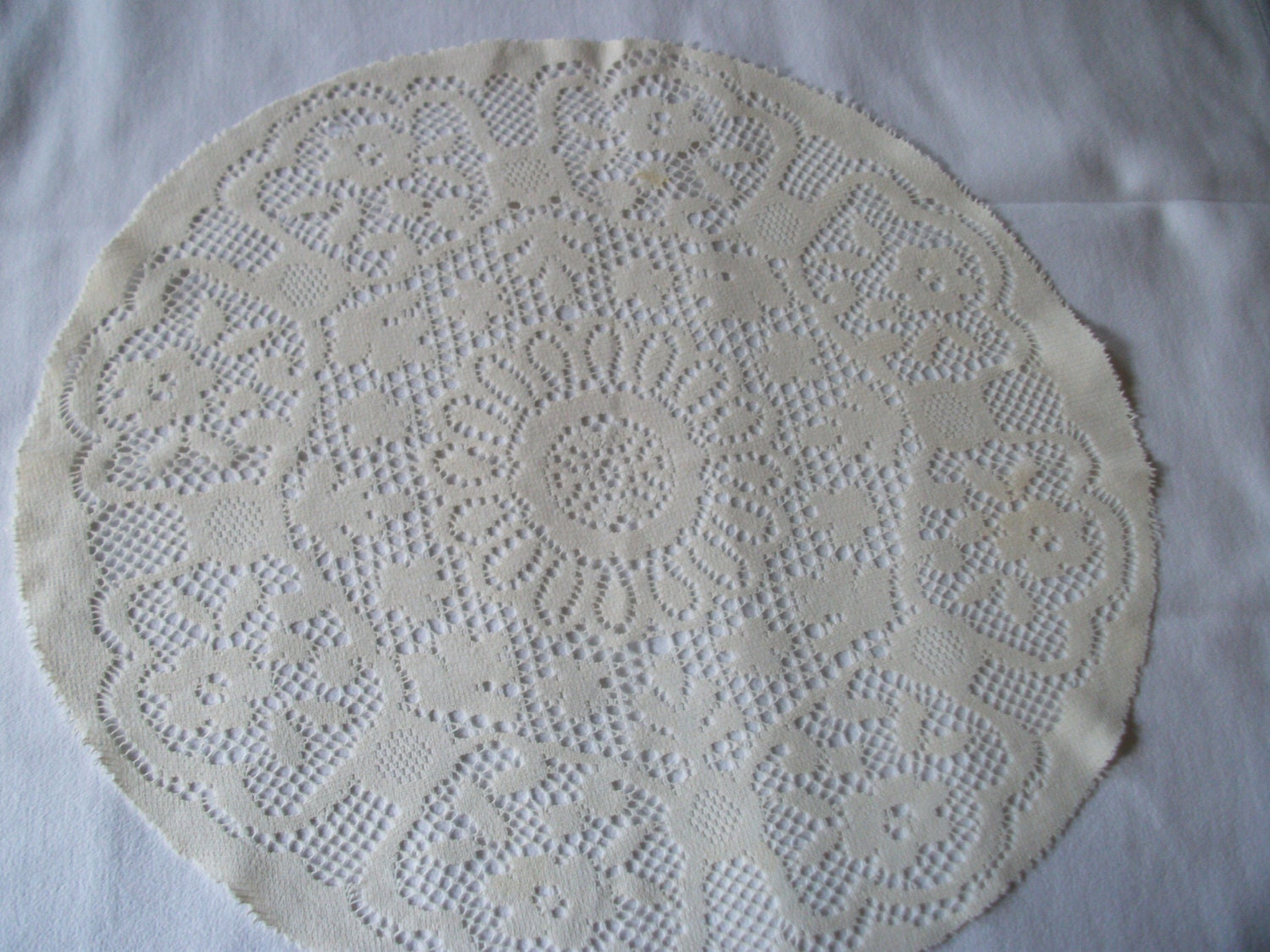 Français Grande, Vintage, Blanc, Main Crochet Napperon, Napperons Ronds, Linge de Table, Napperons, 