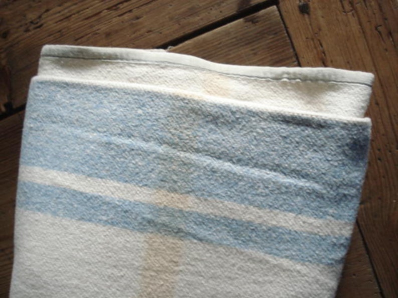 Vintage French Plaid Woollen Blanket in Light Blue Cream and Etsy