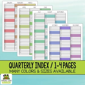 Index trimestriels en feuilles d'autocollants 1 quart de page ou une année entière pour les agendas A5, B6, B6S, A6 et B7, les journaux Hobonichi et Leuchtturm