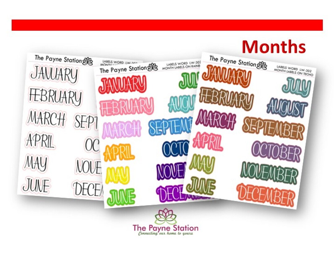 LM-302 Month Labels in Caps in Sizes Small, Medium, and Large ...