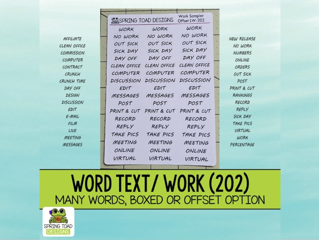 Workload Word Sticker Work Word Text Sticker Script Labels - Choose Either Boxed or Offset ...