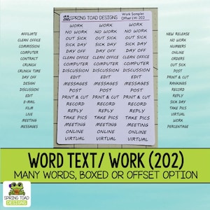 Work Word Text Sticker Script Labels - Choose either Boxed or Offset. YOU CUSTOMIZE!