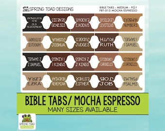 Mocha Espresso Bible Tabs: Laminated Stickers, Catholic Bible Option