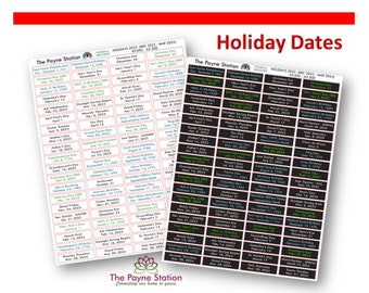 2024 Holidays Stickers in Black or White sized for the Hobonichi Techo A5, Cousin and A6 Planner