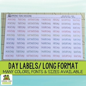 Days of the Week Planner Stickers: Long Format Labels