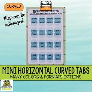 Mini Horizontal Curved Planner Tabs: Standard and Customizable