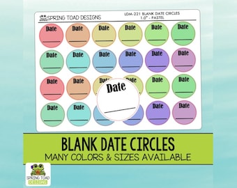 Blank Date Circles in Many Colors and Sizes