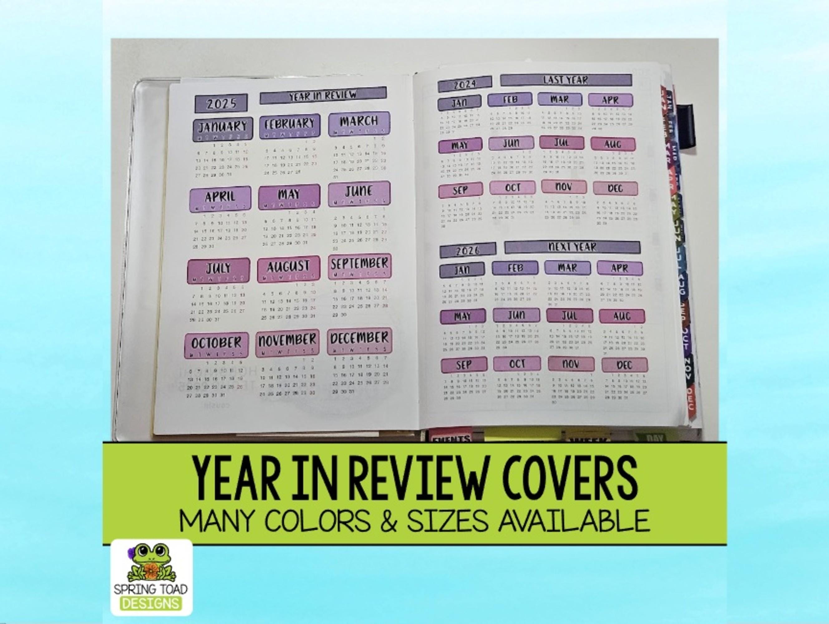 2025 Year in Review Cover Stickers sized for Hobonichi A5 Cousin, A6 Original (SUN or MON start), A6 English version and the Weeks