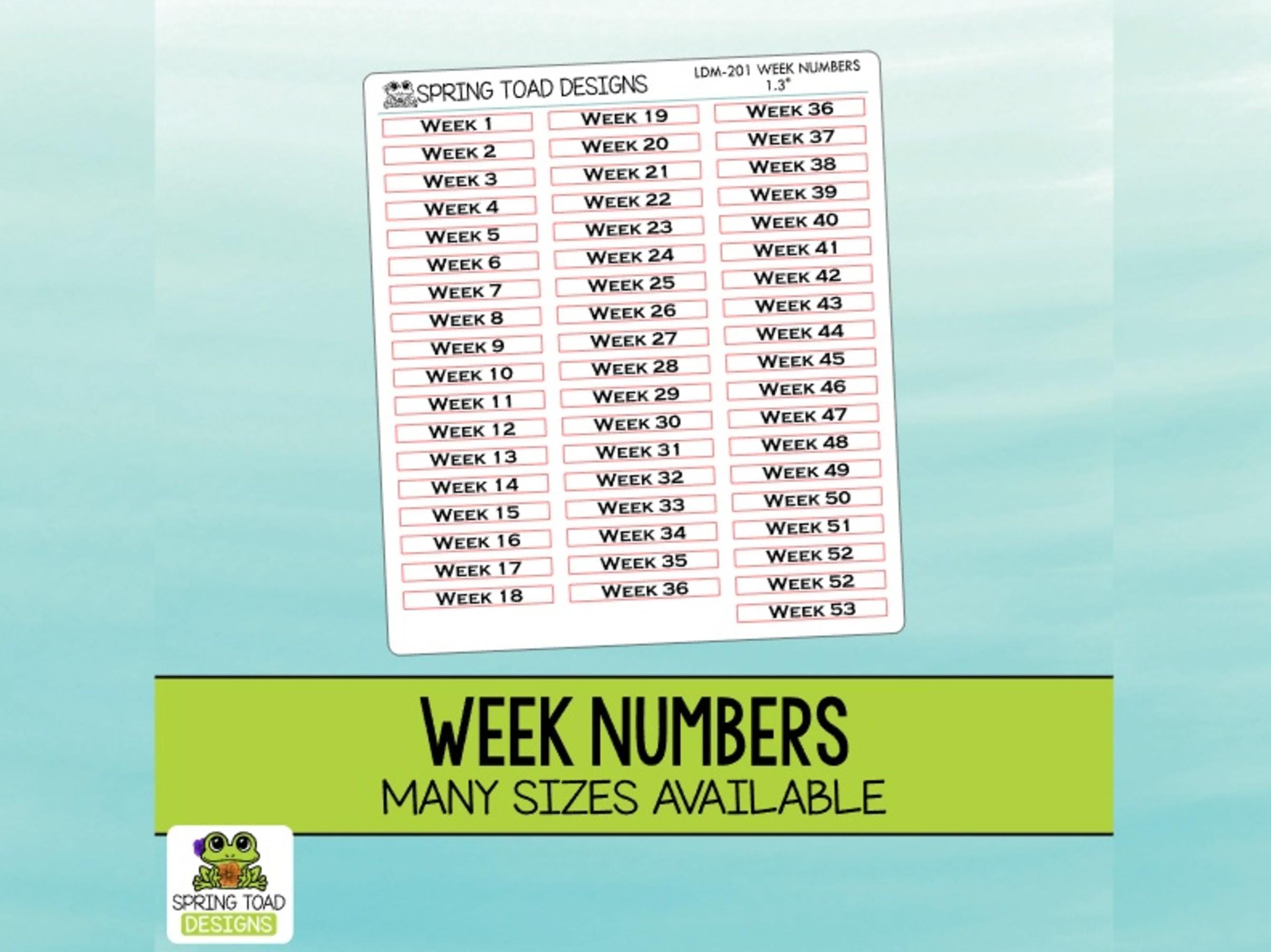 Weekly Number Form Week Numbers Label Stickers, Many Width Sizes Available - Etsy