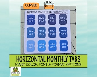 Curved Horizontal 0.6" Wide Monthly Planner Tabs: Laminated Stickers