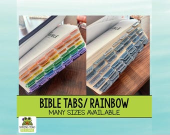Rainbow Bible Tabs: Laminated Stickers, Catholic Bible Option