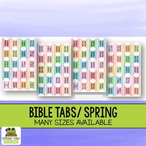 Tabs For Your Bible in Spring Colors. Laminated. Available in 3 Different Sizes. Also available for Catholic Bibles.