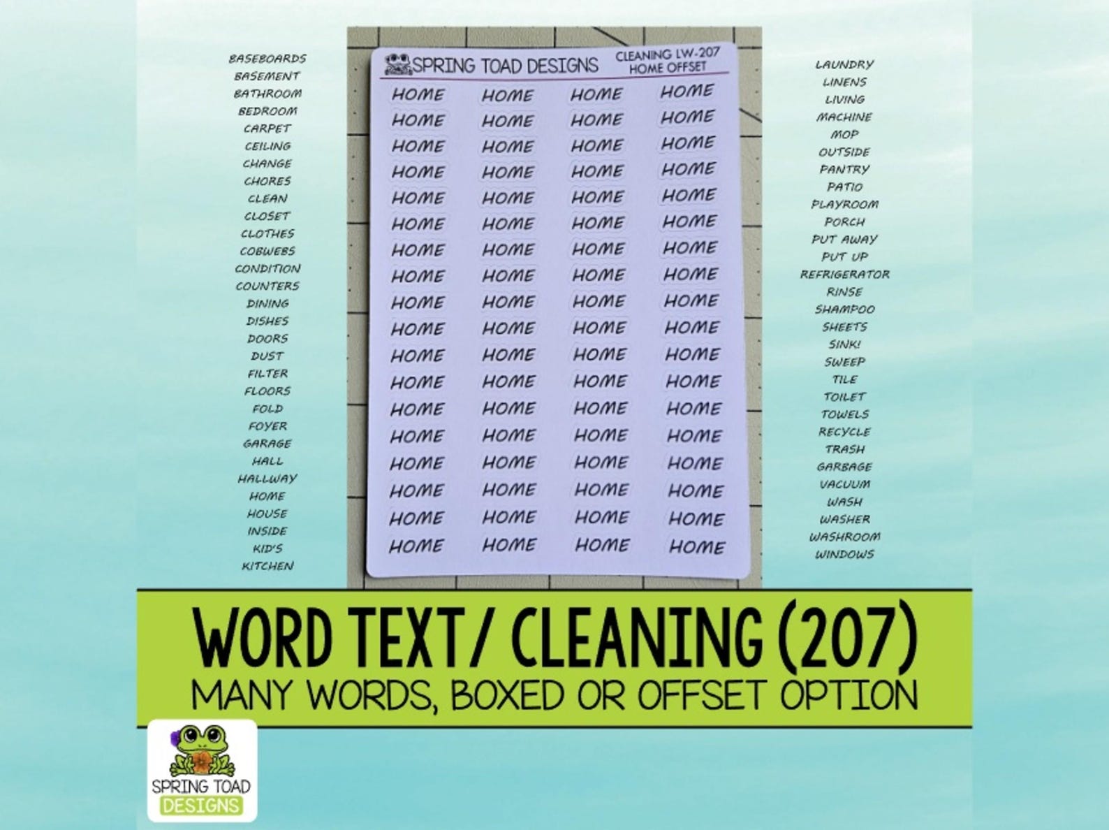 Cleaning Word Text Sticker Script Labels - Choose Either Boxed or ...