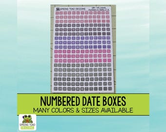 Numbered Date Box Stickers: 0.25" Planner Labels