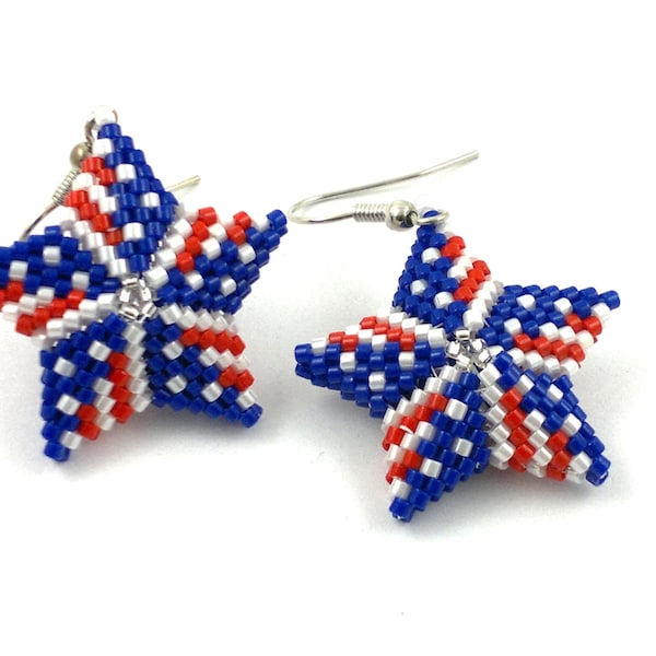 Beading4perfectionists: 2020Patriot 4th of July 3D puffy star earrings beading tutorial PDF download file
