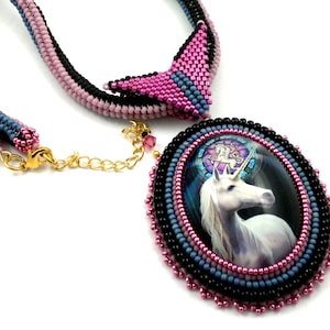 Beading4perfectionists : Unicorn pendant EMBROIDERY - beading Rope and Bail BEGINNERS  tutorial PDFpattern file