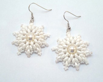 Beading4perfectionists: "Snow flakes / Snow star" earrings  beading pattern tutorial PDF file