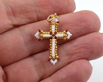 Beading4perfectionists : "INRI cross" 3cm / 1.18 inches pendant beading pattern tutorial PDF file -2020