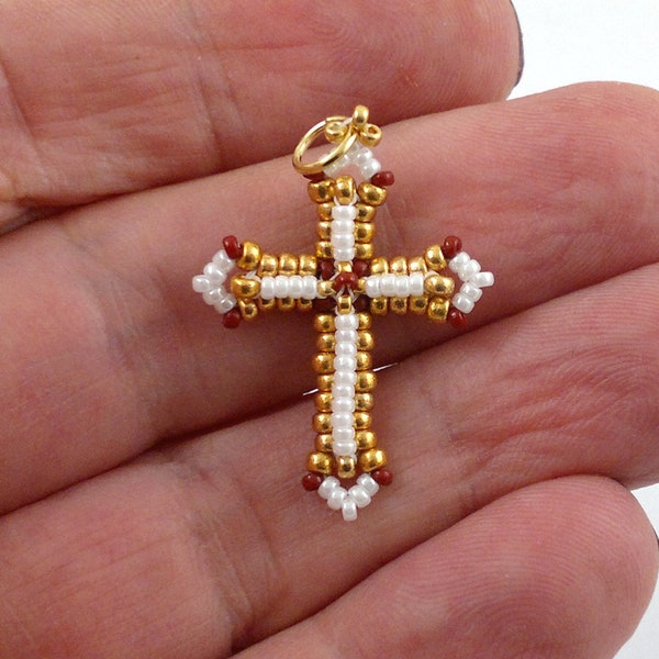 Beading4perfectionists : "INRI cross" 3cm / 1.18 inches pendant beading pattern tutorial PDF file -2020