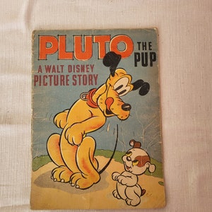 Vintage 1937 Walt Disney Picture Story Pluto The Pup Childrens Book Colorful Fun Illustrations Disney Collectible Good Condition