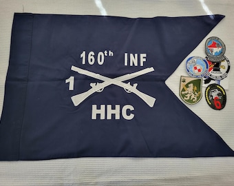 1990s U.S. Army Military Pennant 1st Battalion 160th Infantry Regiment With 6 Unit Patches